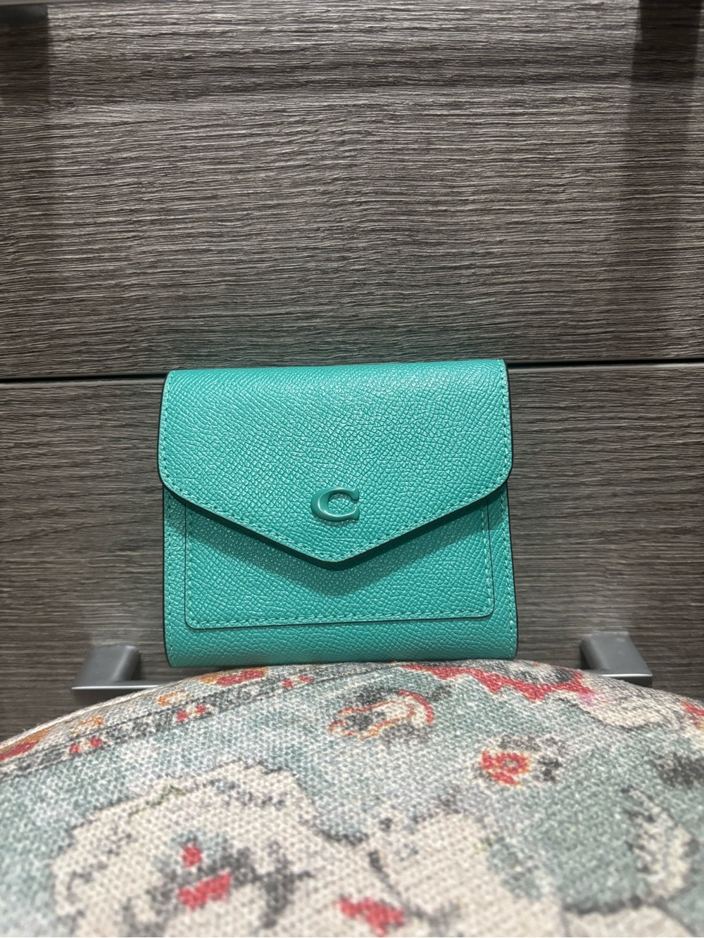 COACH Wyn Small Wallet in Teal Crossgrain Leather - Like New!
